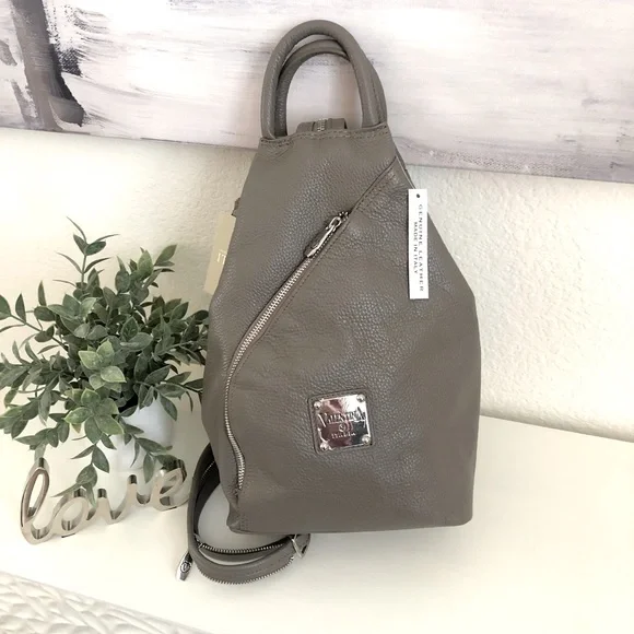 ???HOST PICK??? NWOT Valentina Italia Taupe Pebbled Leather Backpack/Sling Valentina Italian Pebbled Leather Sling Bag Backpack... | Depop main image 3